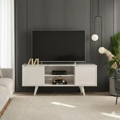 Rack para TV até 55" Lisboa Calacata/Off White - NOVO