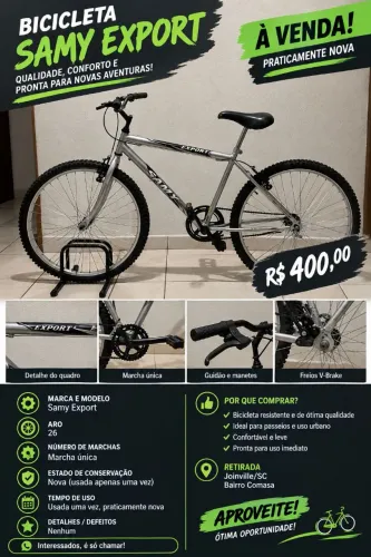 Bicicleta samy Export. Aro 26. Praticamente nova
