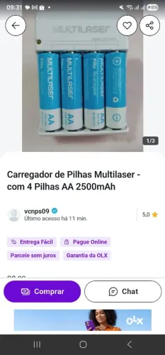 Carregador de Pilhas Multilaser CB054 4x AA 2500MAH Bivolt