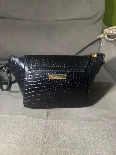 Bolsa Pequena Couro Croco Preto