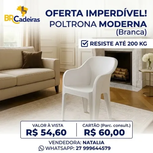 Poltrona Plástica Reforçada (Suporta 200kg) - Branca e Resistente
