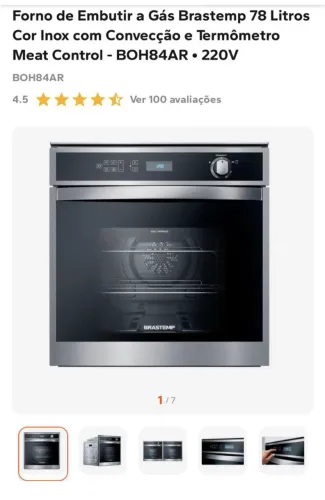 Forno de Embutir a Gás Brastemp 78 Litros Inox com Convecção e Termômetro Meat Control - B