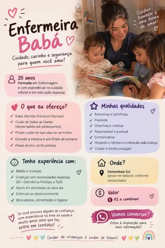 SERVIÇO DE BABÁ ? Cuidado profissional, carinho e segurança para quem você mais ama.