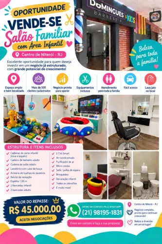PASSO PONTO - Porteira fechada - Barbearia família com espaço Kids - Centro Niterói - RJ