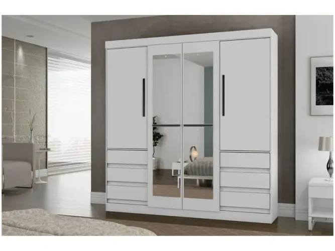 Guarda-roupa Casal com Espelho 4 Portas 6 Gavetas Araplac Atraente Sofia