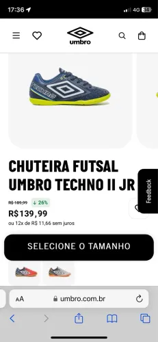 Chuteira umbro techno 32