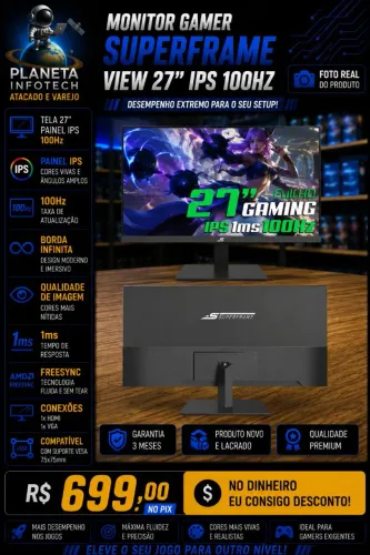 Monitor Gamer 27 polegadas 100Hz FULL HD com tela IPS ( com garantia )