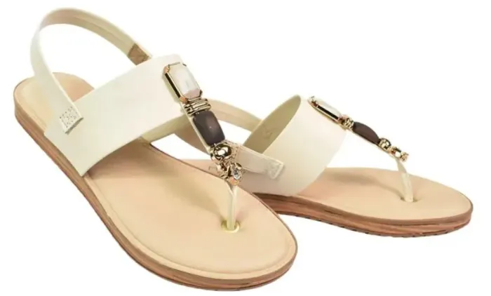 Sandália Rasteira Casual Modare Conforto Pedras Feminina Creme 34