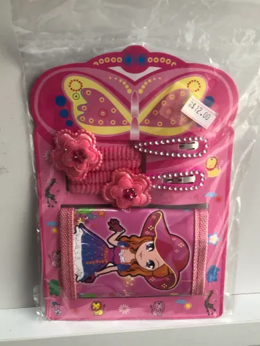 Kit Infantil Carteira E Acessórios De Cabelo Presilhas Xuxinhas Rosa