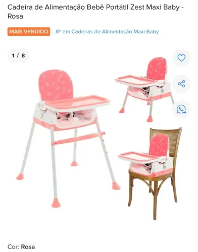 Cadeira de Alimentação Bebê Portátil Zest Maxi Baby - Rosa