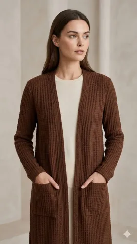 cardigan longo de inverno - cor marrom - tamanho p /36