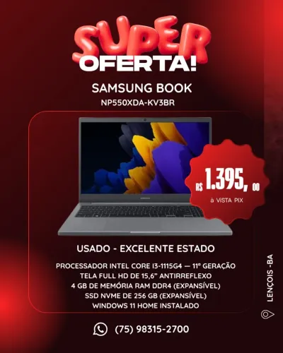 NOTEBOOK SAMSUNG BOOK NP550XDA-KV3BR