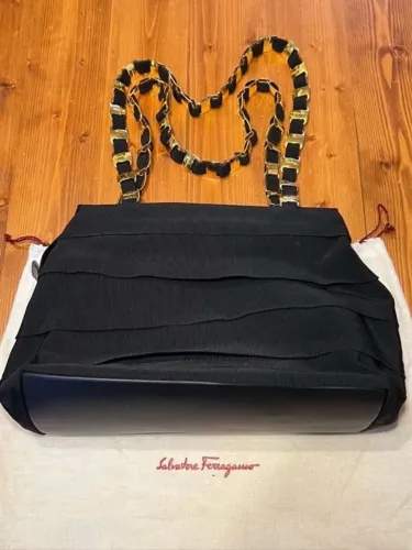bolsa ferragamo tote grosgrain corrente dourada dustbag 100% original