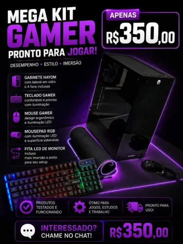 Mega Kit - Gabinete 4 fans + Teclado + mouse gamer + mousepad + fita led para monitor 24"