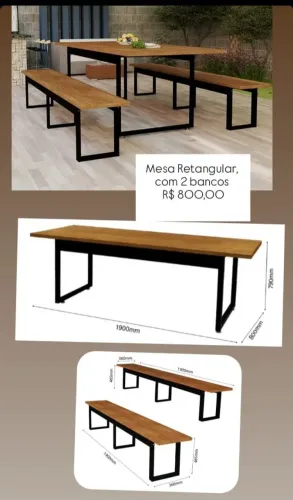 Mesa Retangular 1,90m x 0,80m com 02 bancos