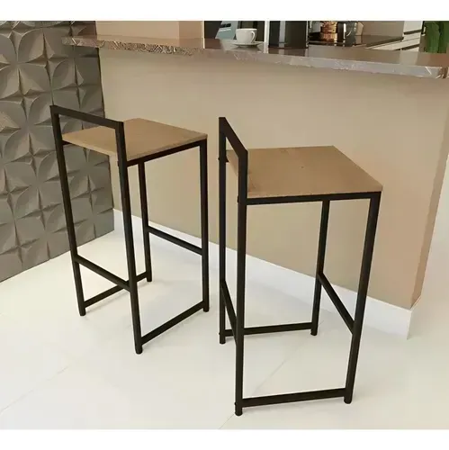 Kit 2 Banquetas com Encosto Alto Bistrô Rústica