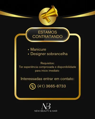OPORTUNIDADE - MANICURE E DESIGNER DE SOBRANCELHAS - PROFISSIONAL PARCEIRA