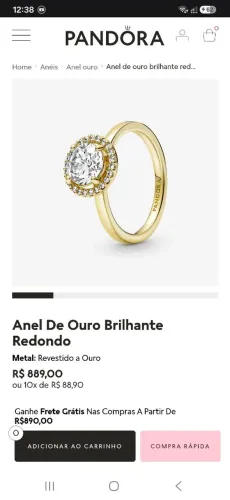 Anel Pandora de Ouro Brilhante - Novo, Nunca Usado ?