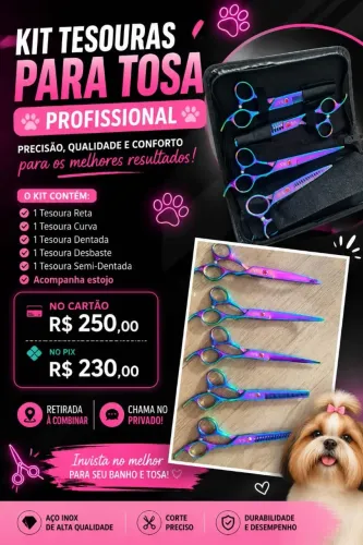 Tesoura para banho e tosa Pet