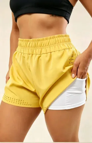  Short Duplo Tactel Academia Corrida Feminino Premium 