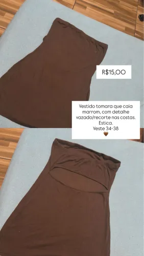 VESTIDO MARROM TOMARA QUE CAIA, COM DETALHE VAZADO NAS COSTAS . ESTICA . Veste 36-38.