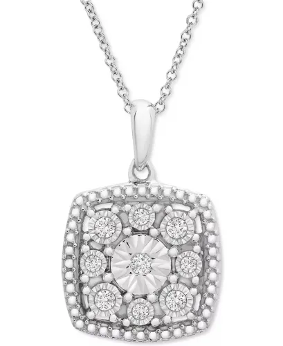 Colar e pingente de diamantes  forma de almofada, 45,7 cm (1/10 ct. tw) prata de lei