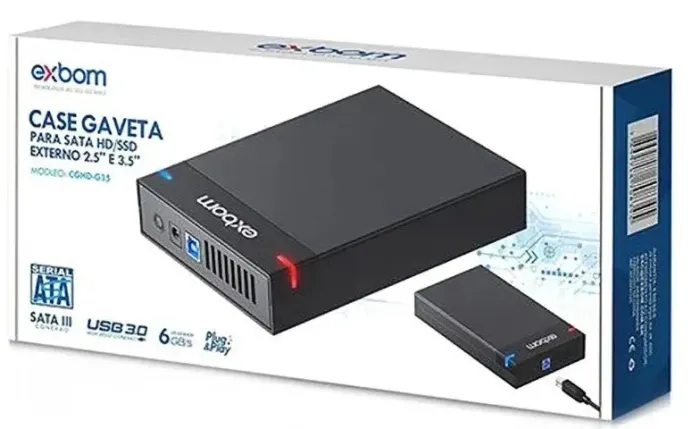Case Externo Para Hd Sata Iii De 3.5 Polegadas Pc Computador Conexão Usb 3.0 Gaveta Exbom 