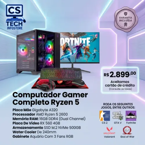 Computador Pc Gamer Completo Ryzen 5 Monitor Teclado Mouse Headset - 16GB DDR4 SSD M2 500G