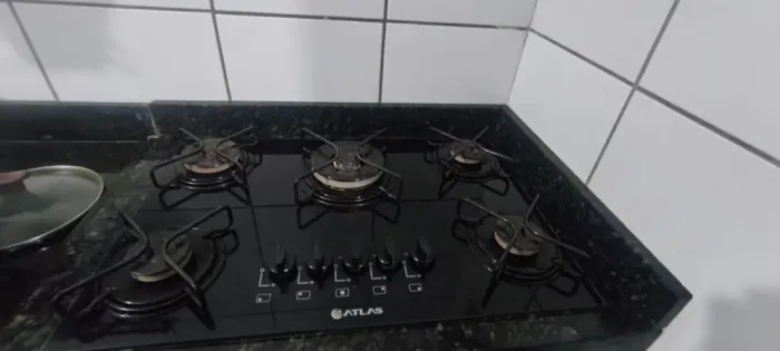 fogão Cooktop 5 Bocas Mesa Vidro Preto Bivolt + bancada