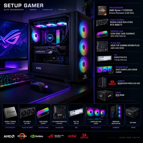 SETUP GAMER RYZEN 7 5700X3D - 32GB RAM- 4060ti ROG STRIX - AUS