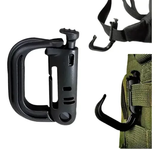 Kit com 2 Mosquetões Táticos em Polímero D-Ring Militar Escalada Camping