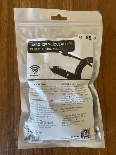 Cabo 12 v veicular para starlink mini