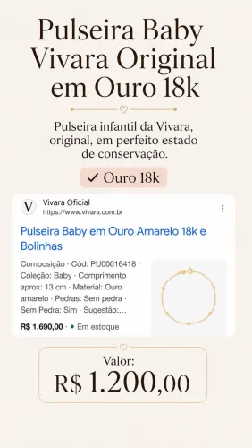 Pulseira Baby Vivara Original em Ouro 18k