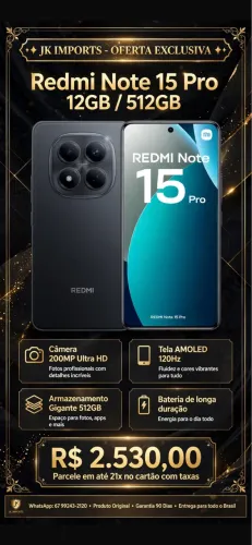 Note 15 Pro novo venha adquirir seu novo investimento WhatsApp *