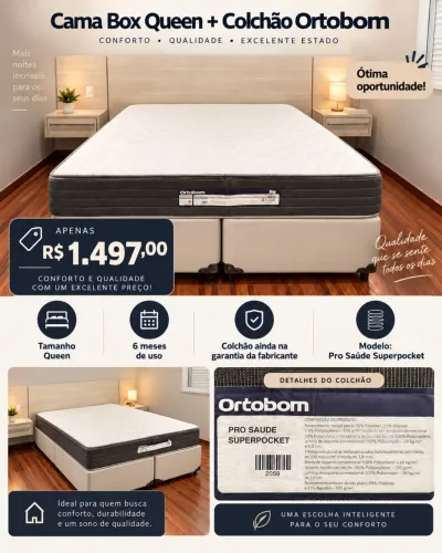 Cama queen box colchão Ortobom