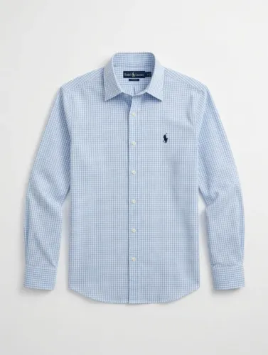 Camisa Xadrez Ralph Lauren Polo Azul Claro Gingham Manga Longa - Logo Bordado