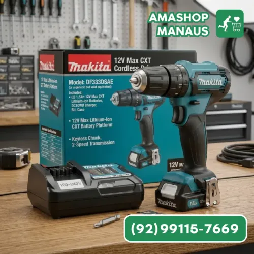 Parafusadeira Furadeira de Impacto a Bateria 12V Makita HP333DWYX3 Bivolt com Maleta