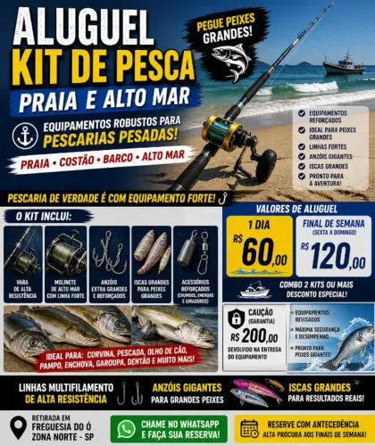 Aluguel de kit Pesca leve para o mar.