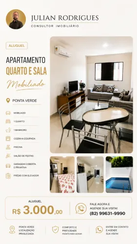APARTAMENTO QUARTO E SALA MOBILIADO PARA ALUGUEL NA PONTA VERDE