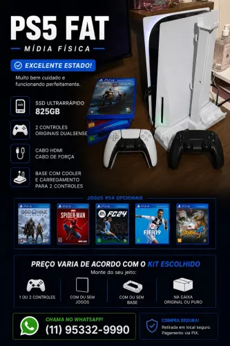PS5 Fat 825GB Mídia Física | Excelente estado | 1 ou 2 Controles