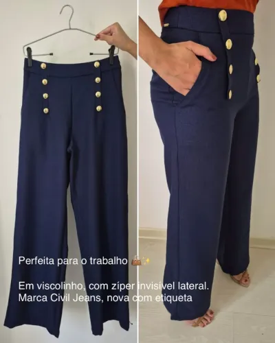 Calça Social Viscolinho Azul Marinho