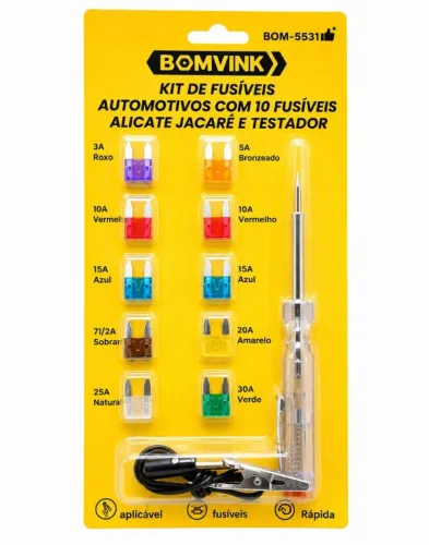 Fusível para carro kit 10 fusíveis automotivo com chave teste