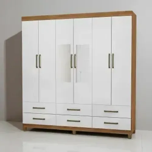 Guarda Roupa Dallas Cinamomo/Branco com Espelho