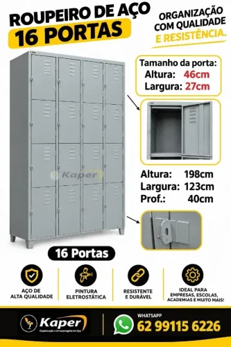 Roupeiro de aço 16 portas cinza ( novo ) Ideal para academias, clubes ou empresas