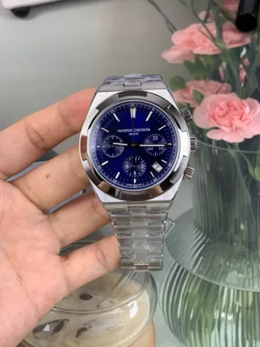 Relógio Vacheron Constantin Imitation Overseas 5500V Cronógrafo Mostrador Azul 