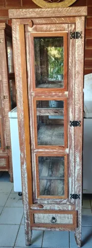 Cristaleira Rustica 1 porta em Madeira Angelim Maciça