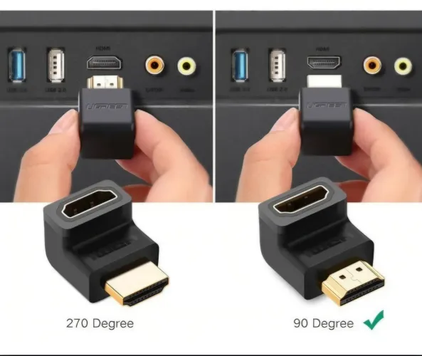 HDMI em L 90° graus para televisão e aparelhos na parede.