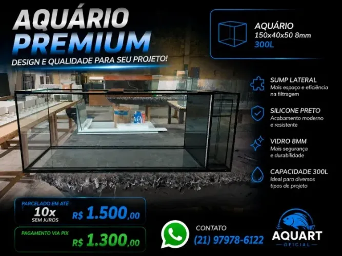 Aquário 150x40x50 em vidro 8mm 300L