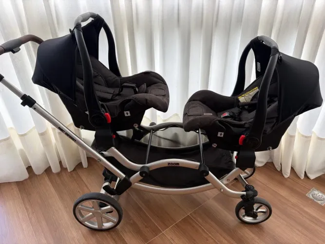 Carrinho de bebê ABC Design Gêmeos + 2 bebes conforto + adaptadores 