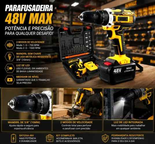 PARAFUSADEIRA PROFISSIONAL 48V - KIT COMPLETO